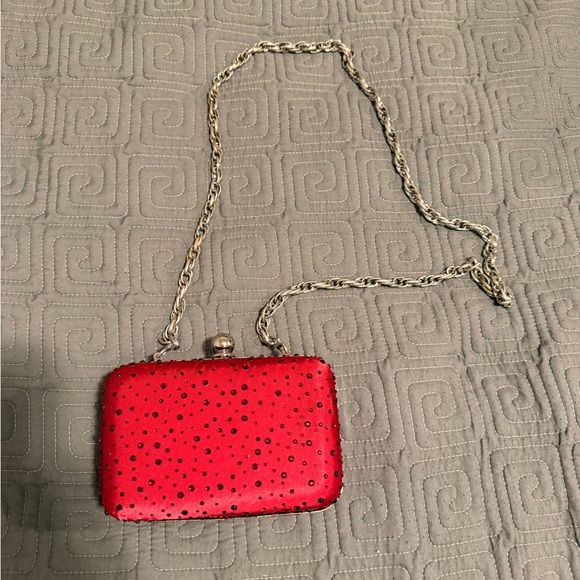 White House Black Market Deep Red Clutch with Chain Strap - Picture 1 of 2